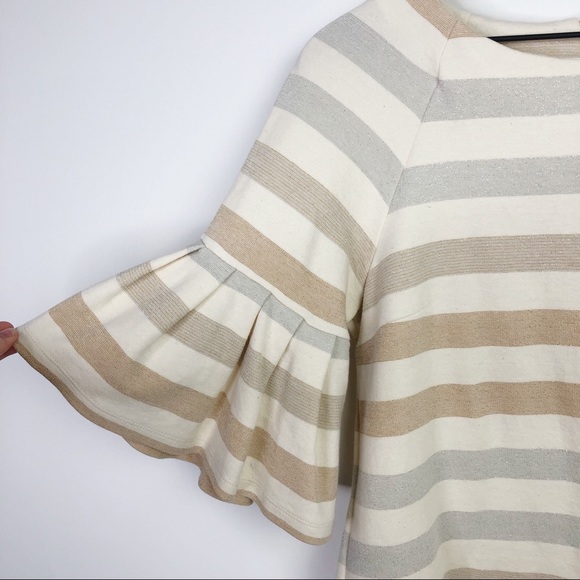 Maeve Anthro Silver Creme Stripe Bell Sleeve Top - Picture 4 of 6